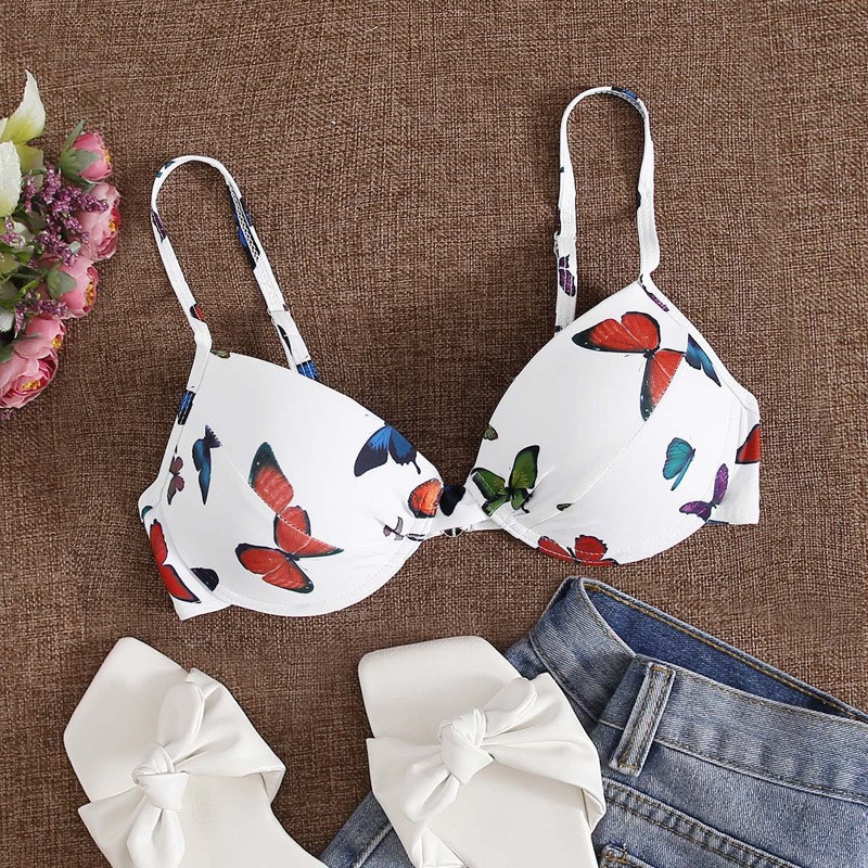 

Butterfly Print Underwire Bikini Top, White