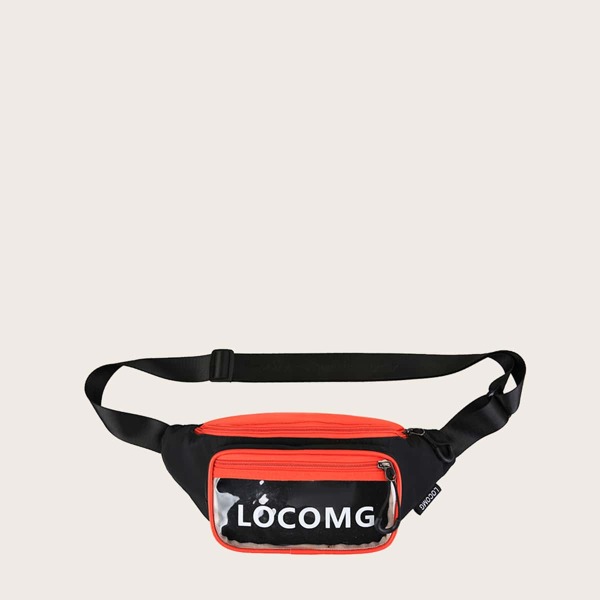 

Letter Graphic Clear Pocket Front Fanny Pack, Black