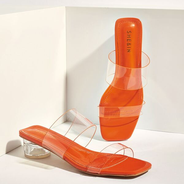 

Прозрачные мюли с массивным каблуком, Оранжевые