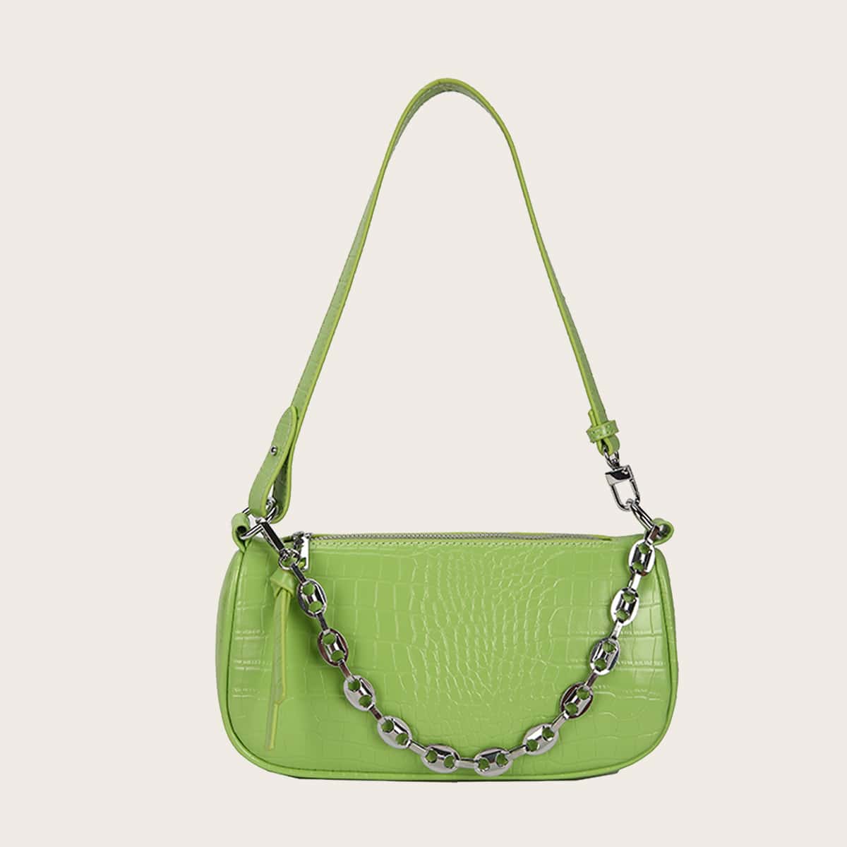 

Croc Embossed Chain Decor Shoulder Bag, Green