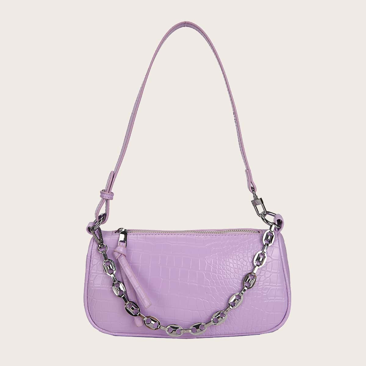 

Croc Embossed Chain Decor Shoulder Bag, Purple
