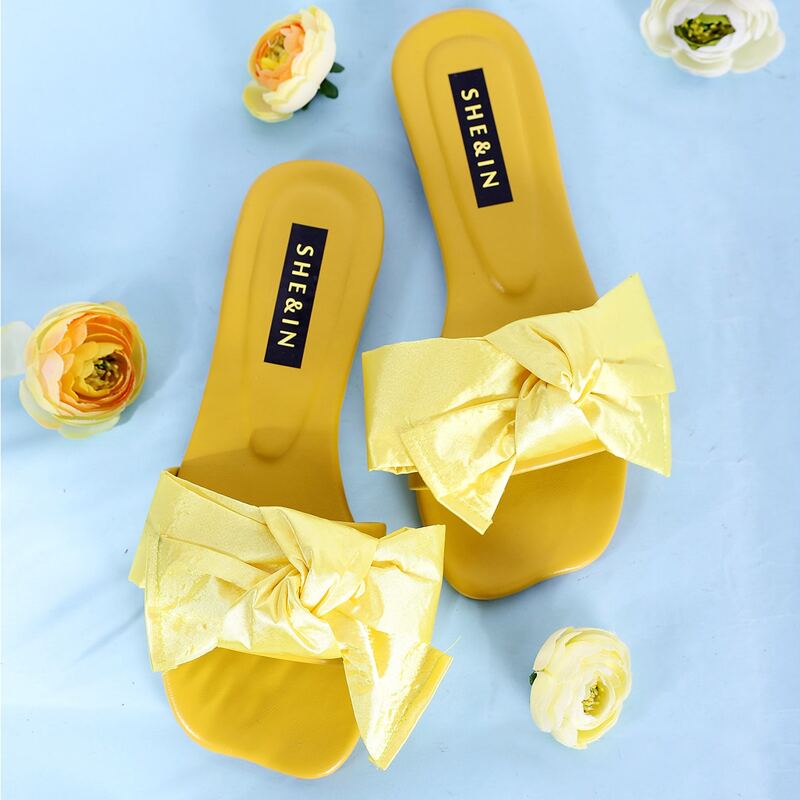 

Open Toe Bow Decor Sliders, Yellow