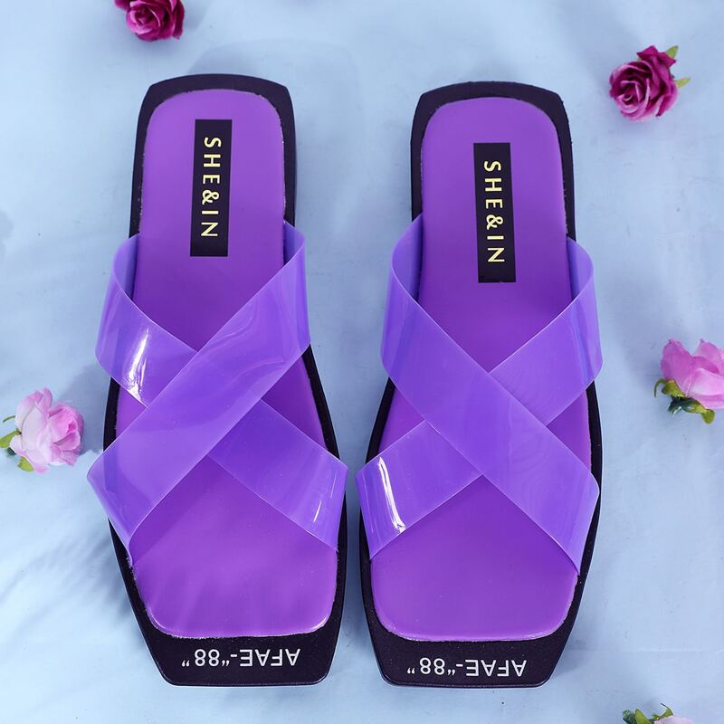 

Clear Cross Strap Letter Graphic Sliders, Purple