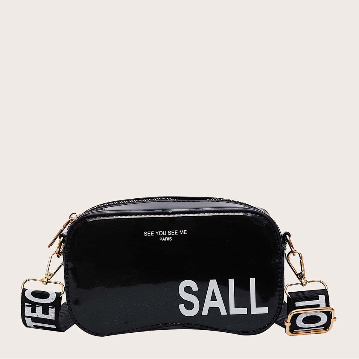 

Letter Graphic Crossbody Bag, Black