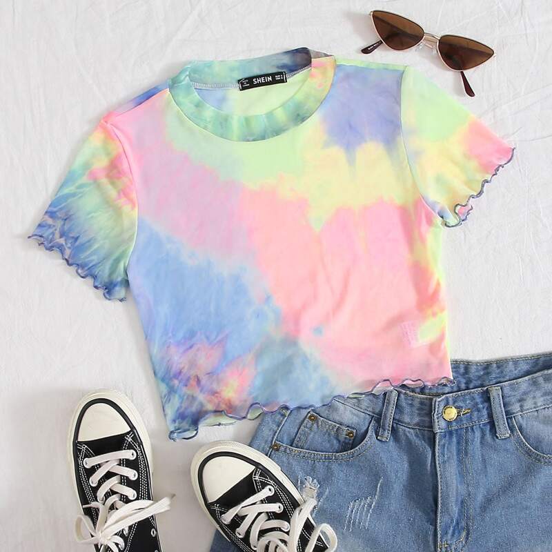

Lettuce Edge Tie Dye Mesh Top, Multicolor