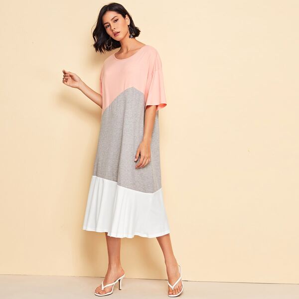 

Drop Shoulder Colorblock Dress, Multicolor