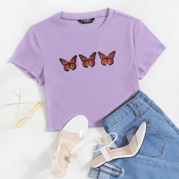 

Butterfly Sleeve Crop Top, Purple