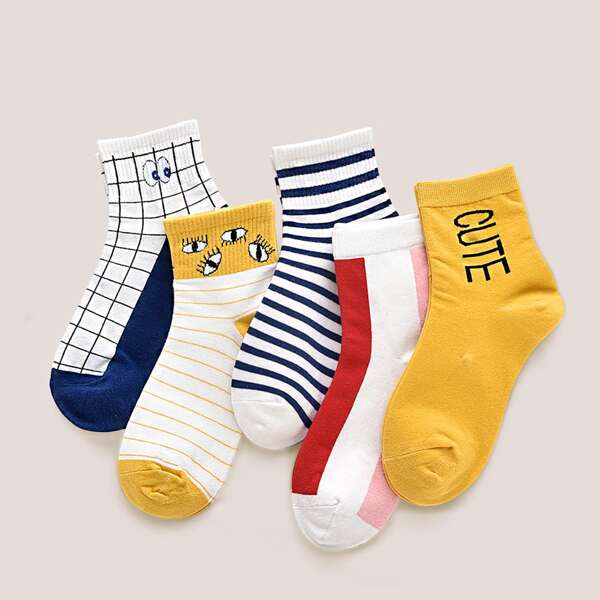 

5pairs Striped Pattern Socks, Multicolor