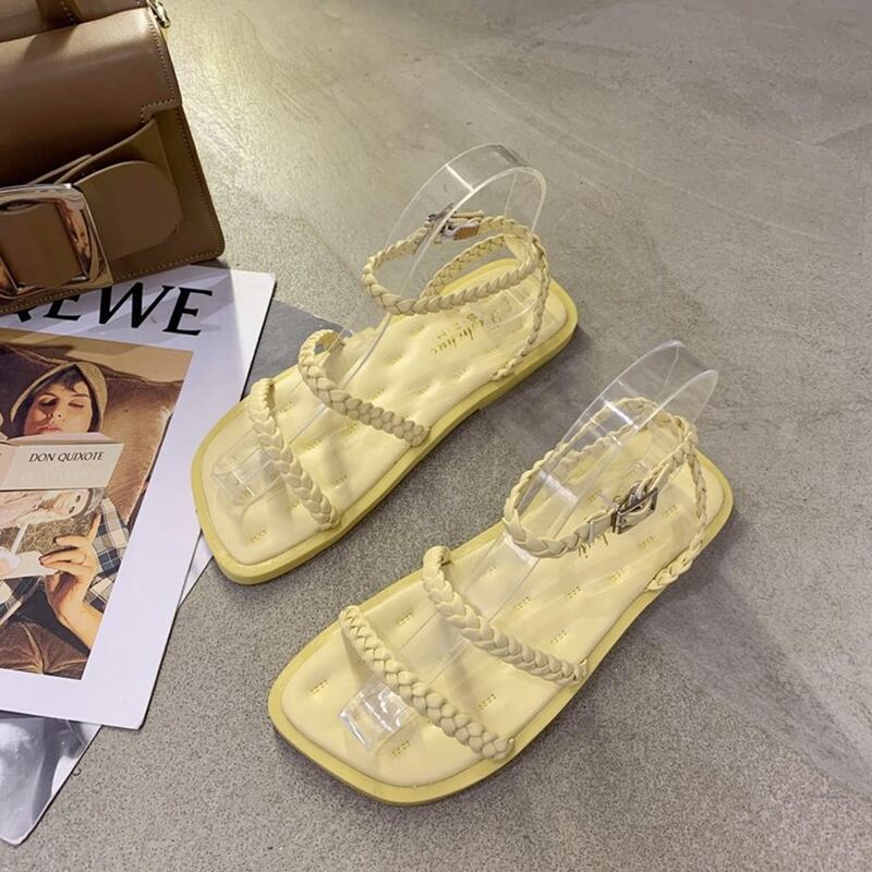 

Braided Ankle Strap Sandals, Yellow