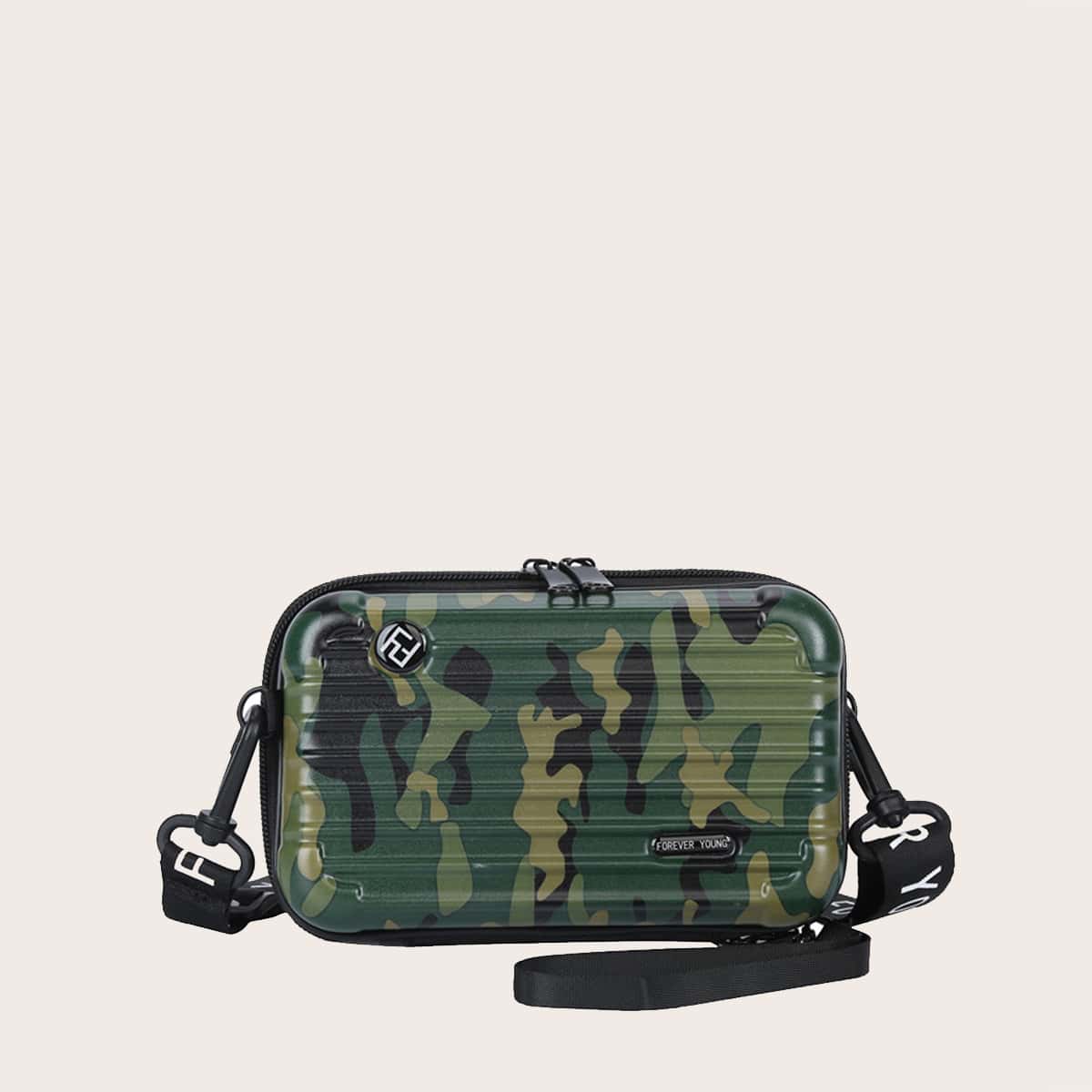 

Guys Camo Print Suitcase Shaped Crossbody Bag, Green