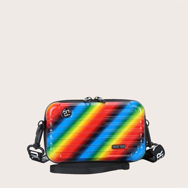 

Men Rainbow Suitcase Shaped Crossbody Bag, Multicolor