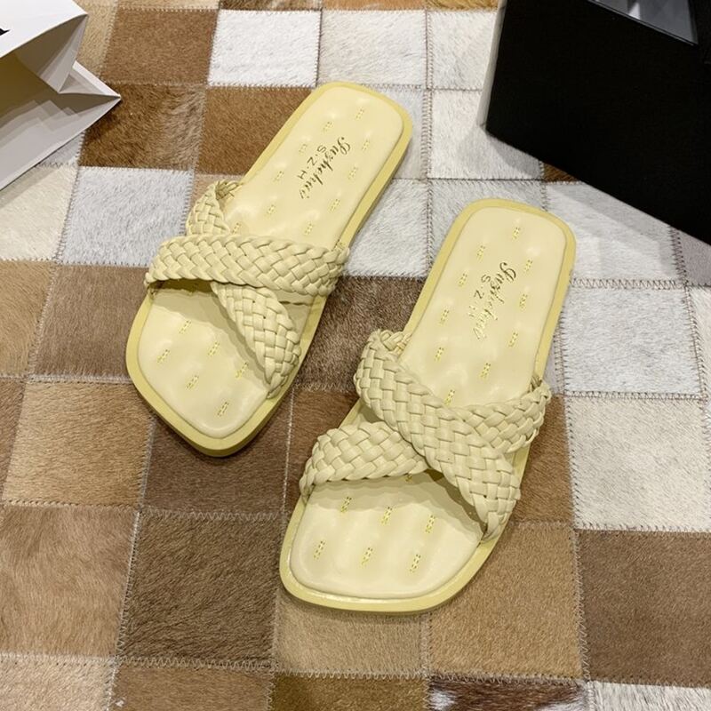 

Braided Strap Flat Slides, Yellow