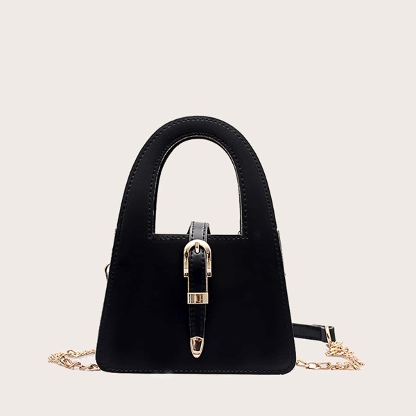 

Buckle Strap Decor Satchel Bag, Black
