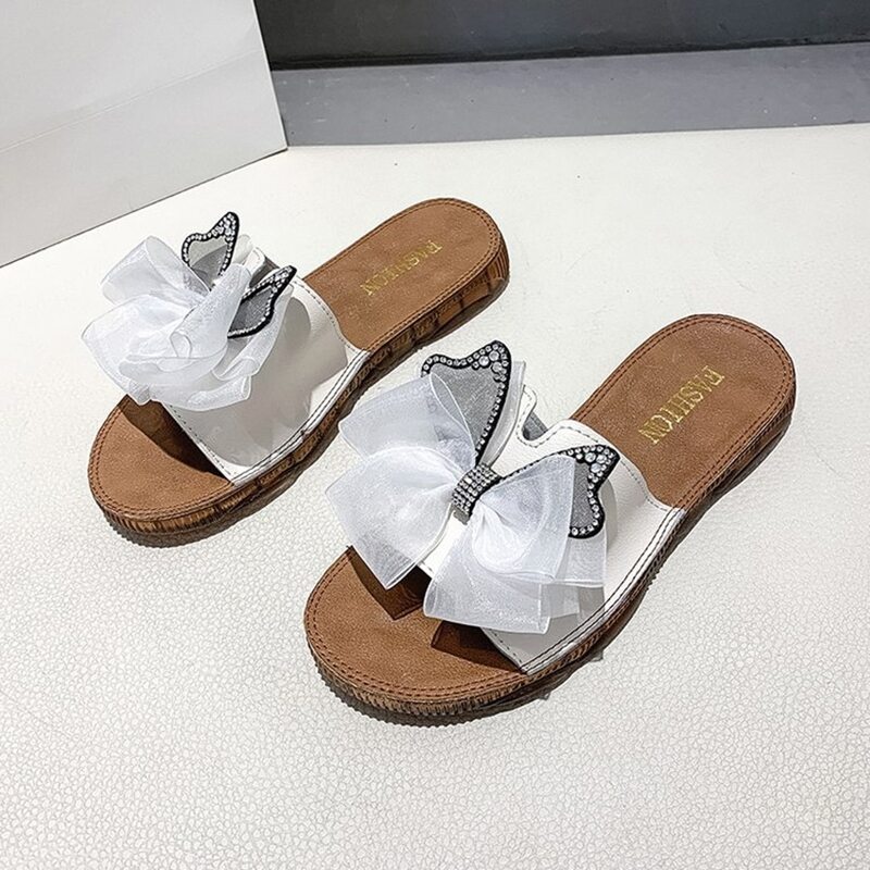 

Rhinestone Bow Slides, White