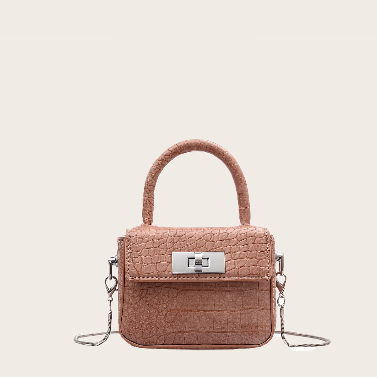 

Mini Croc Embossed Satchel Bag, Pink