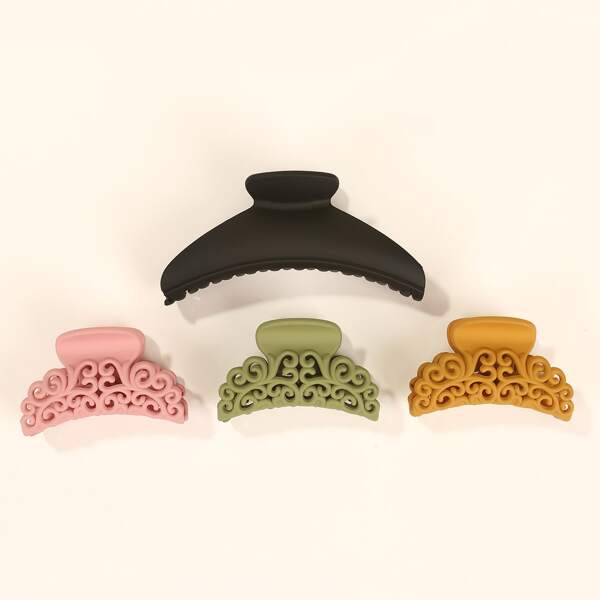 

4pcs Plain Hair Claw, Multicolor