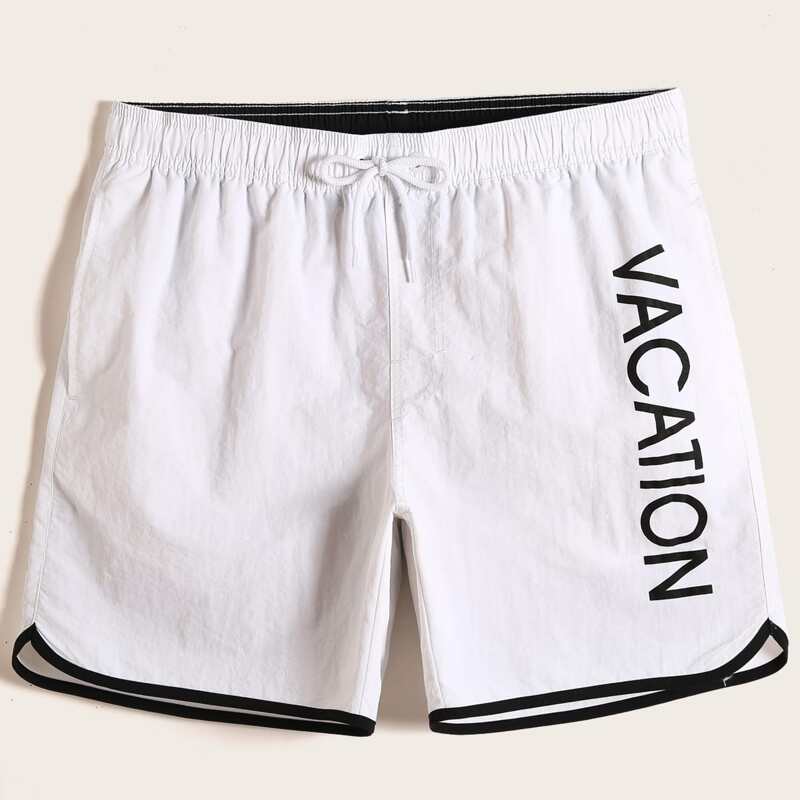 

Guys Letter Graphic Drawstring Swim Trunks, White