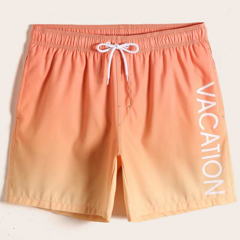 

Guys Ombre Letter Graphic Drawstring Waist Swim Trunks, Multicolor