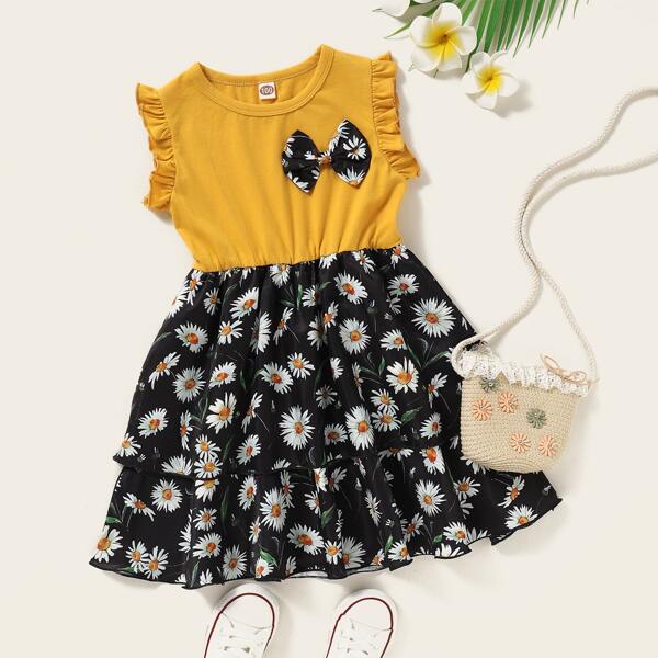 

Toddler Girls Bow Front Daisy Floral Print Dress, Multicolor