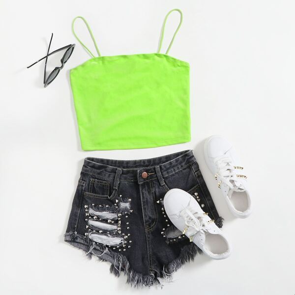 

Solid Velvet Crop Cami Top, Green bright