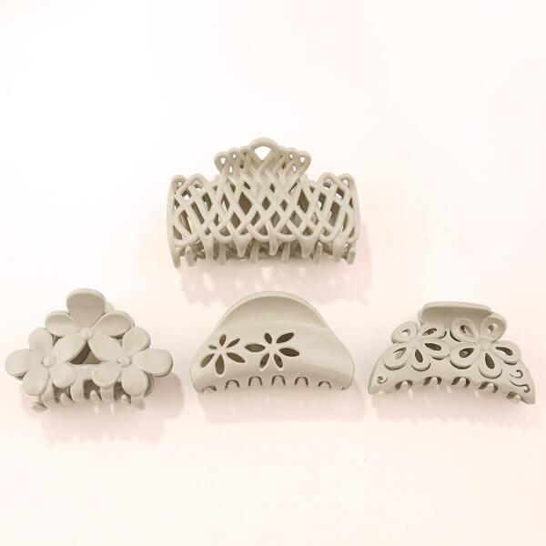 

4pcs Plain Hair Claw, Grey