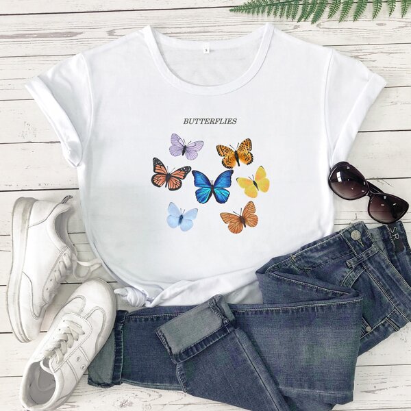 

Letter & Butterfly Print Tee, White