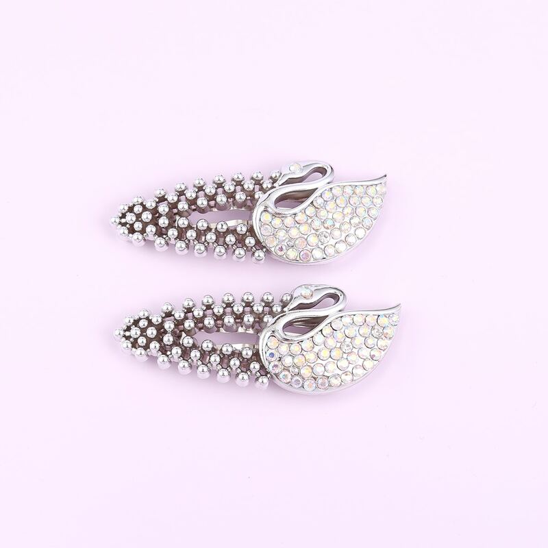 

2pcs Rhinestone Engraved Hair Clip, Silver