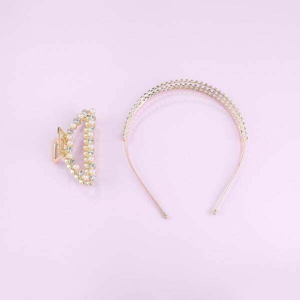 

2pcs Rhinestone Decor Hair Accessory, Gold