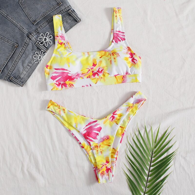 

Tie Dye High Leg Bikini Swimsuit, Multicolor