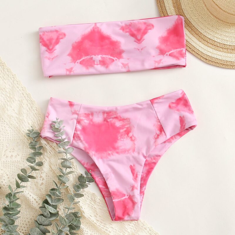 

Tie Dye Bandeau Bikini Swimsuit, Pink