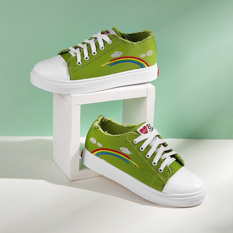 

Rainbow Embroidery Canvas Sneakers, Green