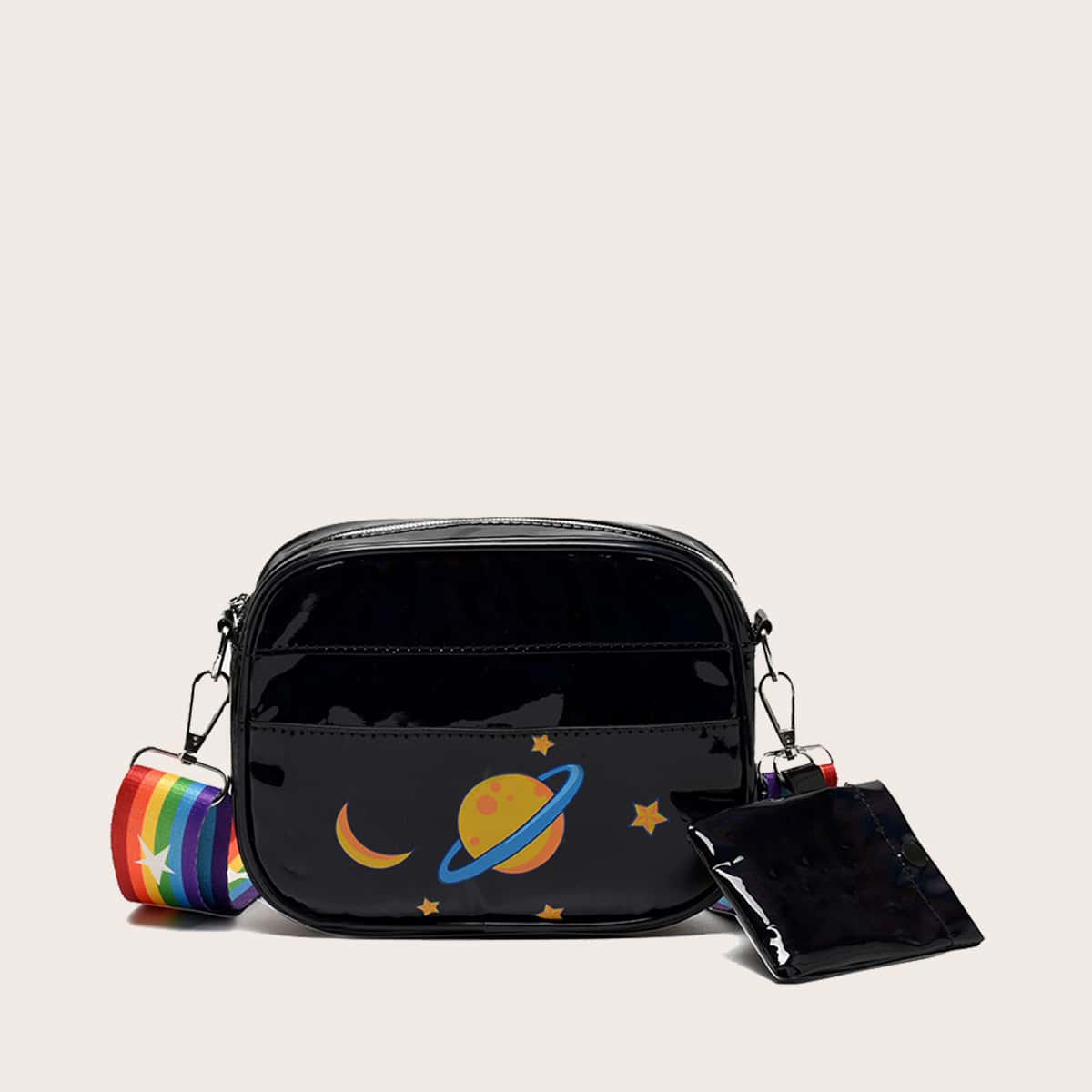

Planet Print Crossbody Bag, Black