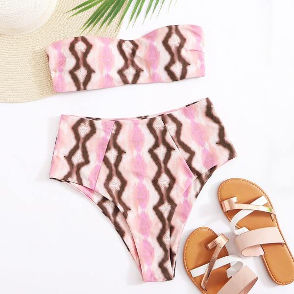 

Snakeskin Bandeau High Waisted Bikini Swimsuit, Multicolor