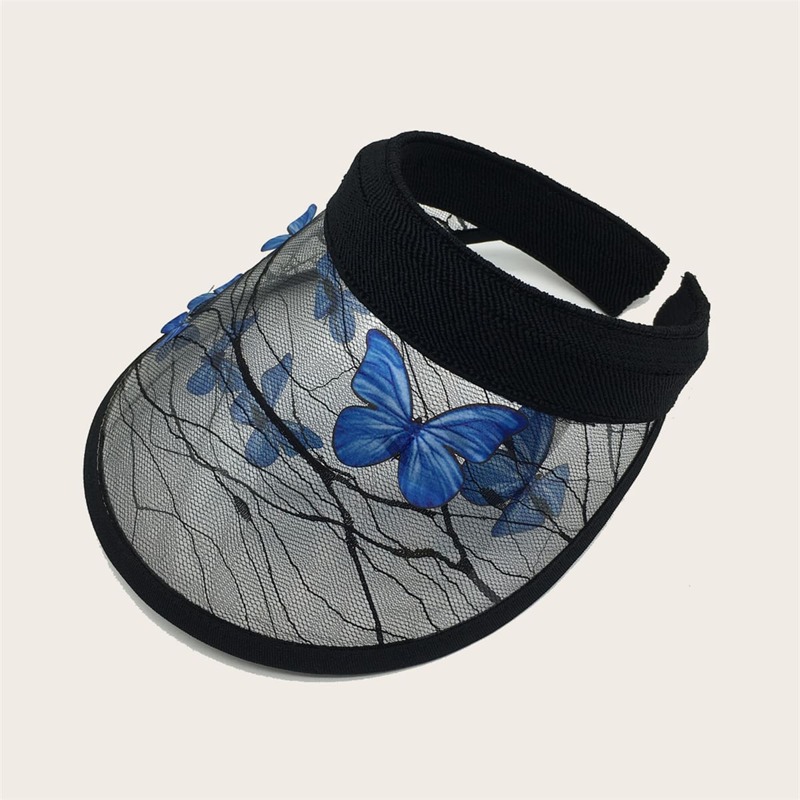Butterfly Pattern Mesh Visor Hat, Black