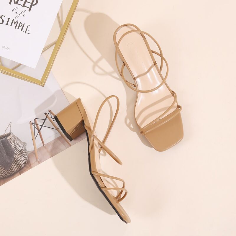 

Thin Strap Chunky Heels, Apricot