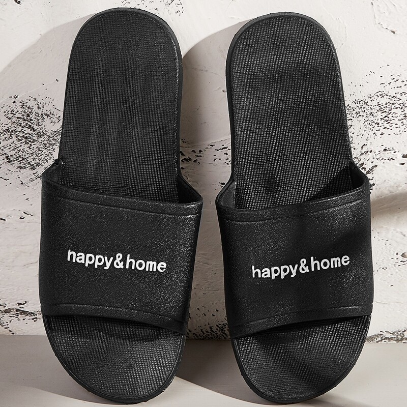 

Guys Letter Graphic Slippers, Black