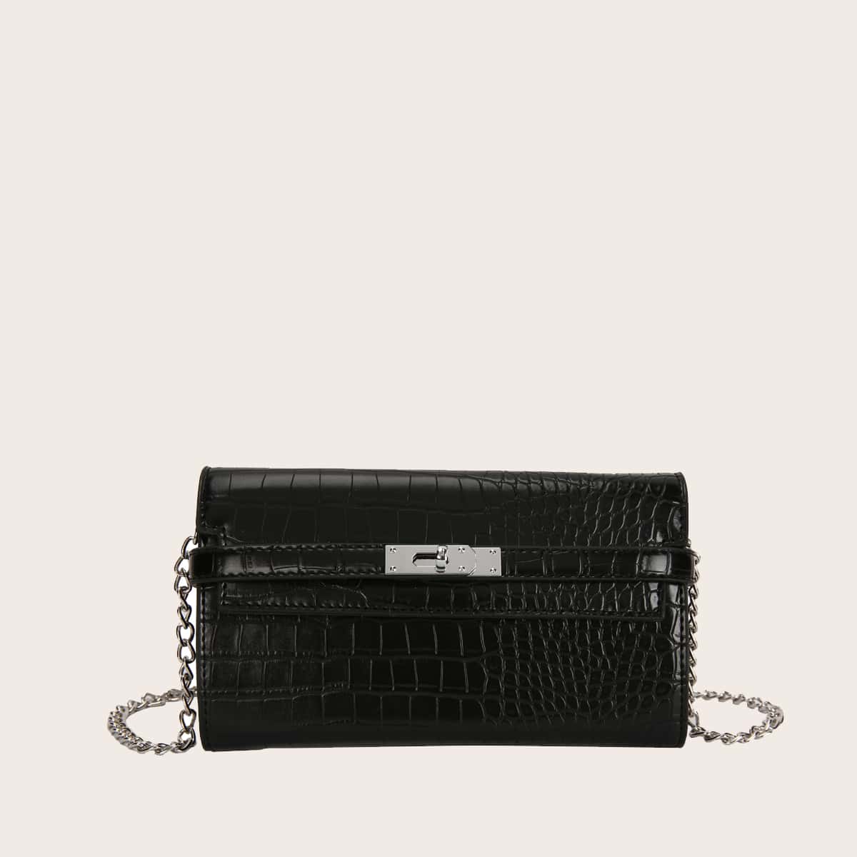 

Croc Embossed Chain Crossbody Bag, Black