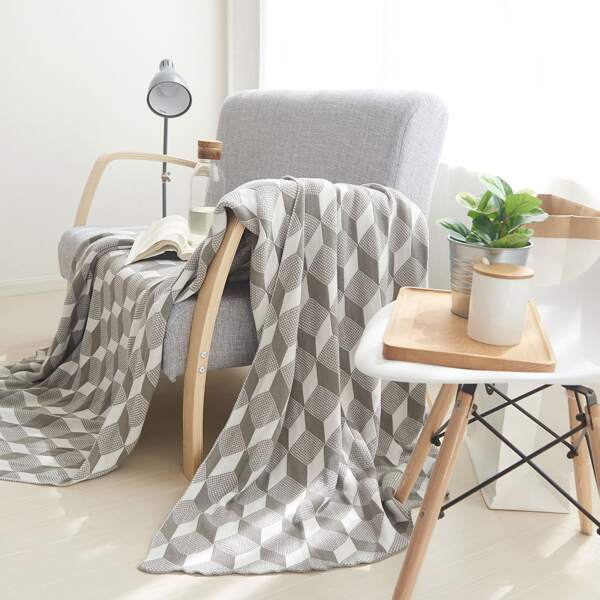 

1pc Geometric Pattern Blanket, Grey