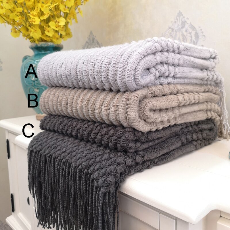 

1pc Solid Knitted Blanket, Multicolor