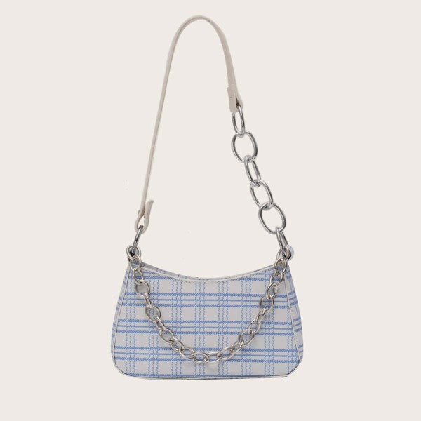 

Chain Decor Plaid Shoulder Bag, Multicolor
