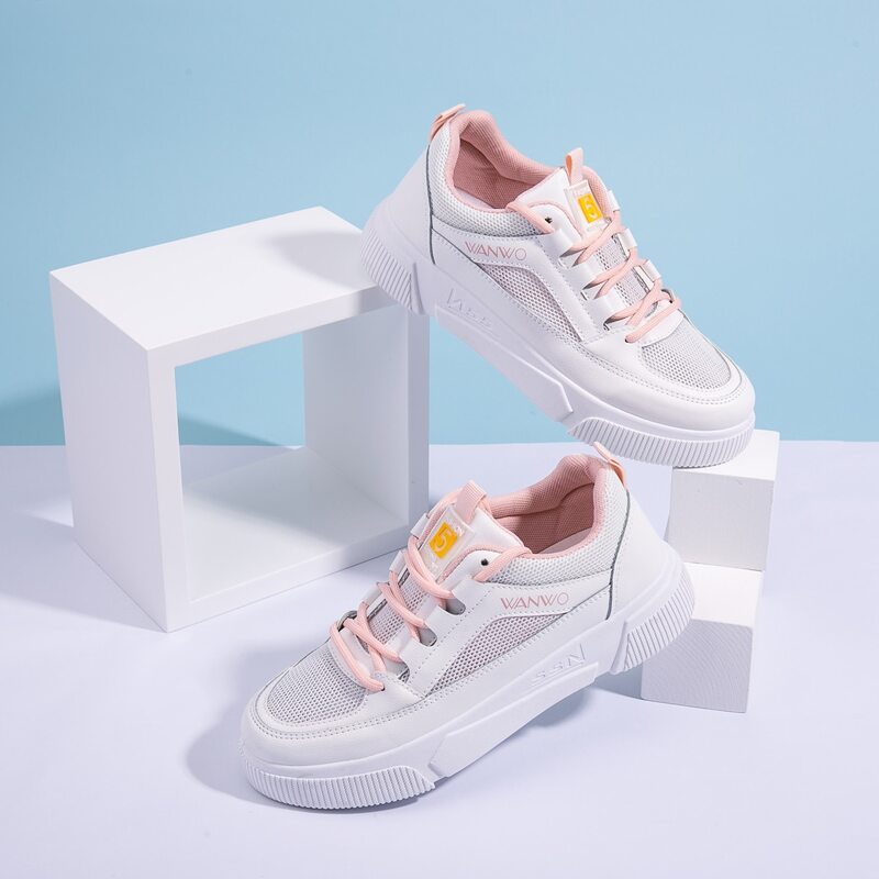 

Lace-up Front Mesh Panel Sneakers, White