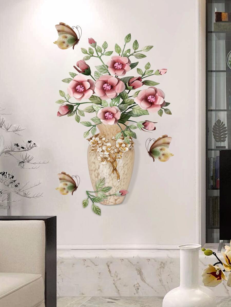 1pc PVC Wall Decal, Modern Flower Print Waterproof Wall Sticker For Home Decor,Stickers,Wall Decal, Vinyl Decal For Home Decorations,Spring Decoration Items Refresh Your Home,Rama Decoration Stickers Gifts Birthday Graduation - Multicolor - View 1
