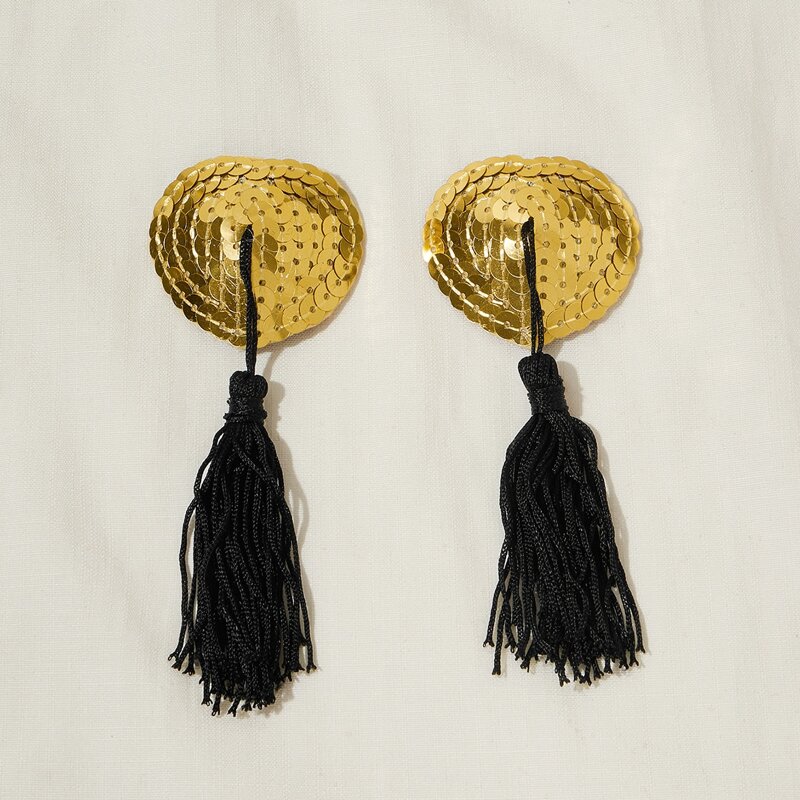 

Sequin Heart Tassel Nipple Covers, Yellow