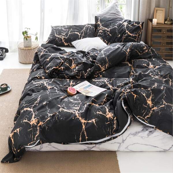 

Marble Pattern Bedding Set Without Filler, Black