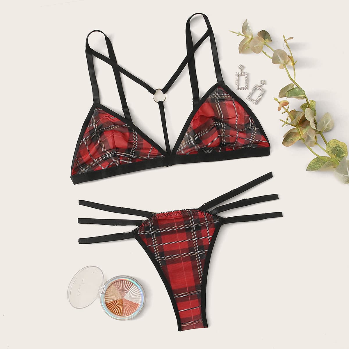 

Tartan Harness Lingerie Set, Multicolor