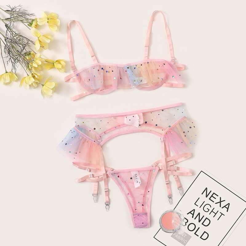 

Star Ruffle Lingerie Set, Pink