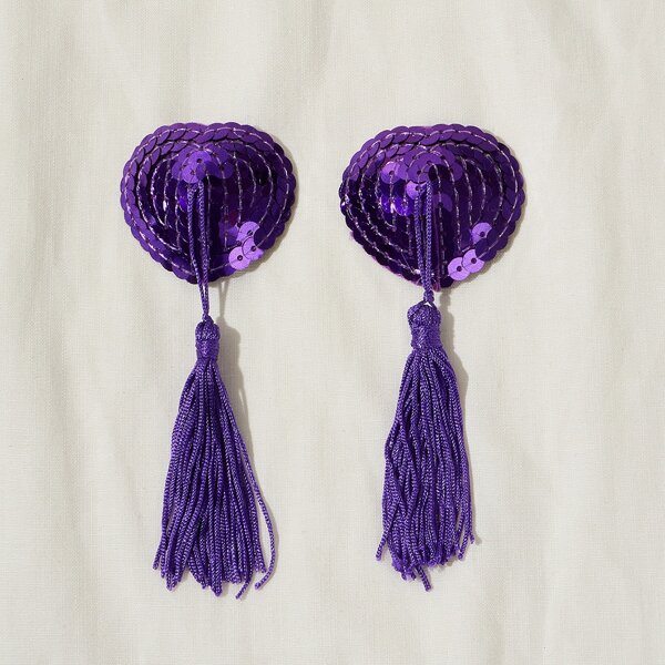 

Sequin Heart Tassel Nipple Covers, Purple