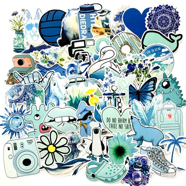 

50pcs Mixed Pattern Sticker, Blue