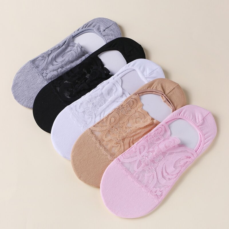 

5pairs Lace Panel Socks, Multicolor