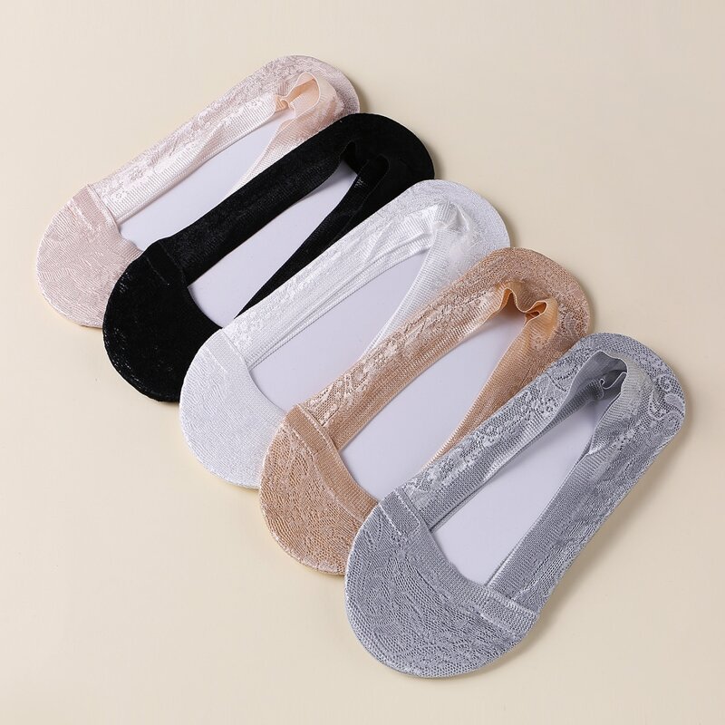 

5pairs Contrast Lace Invisible Socks, Multicolor